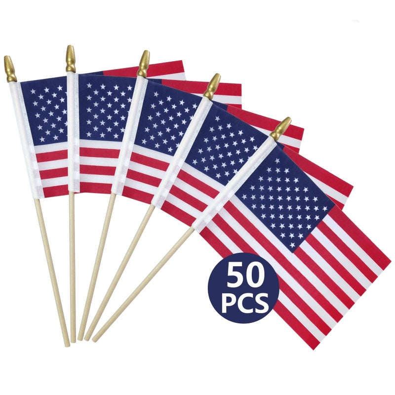 Hocis 50 Packs Small American Flags on Stick American Flags for Outside 4x6 Mini American Flags/Small US Flags/USA flag 4th of July Decorations Outdoor Fourth of July Decorations for Home Memorial Day Decor - Image 1
